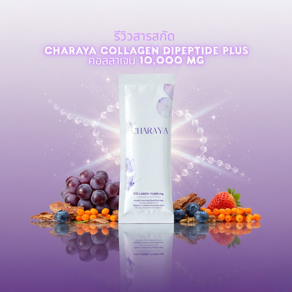 ส่วนประกอบสำคัญของ Charaya Collagen Dipeptide Plus คอลลาเจน 10,000 mg และสารสกัดพรีเมียม 18 ชนิด