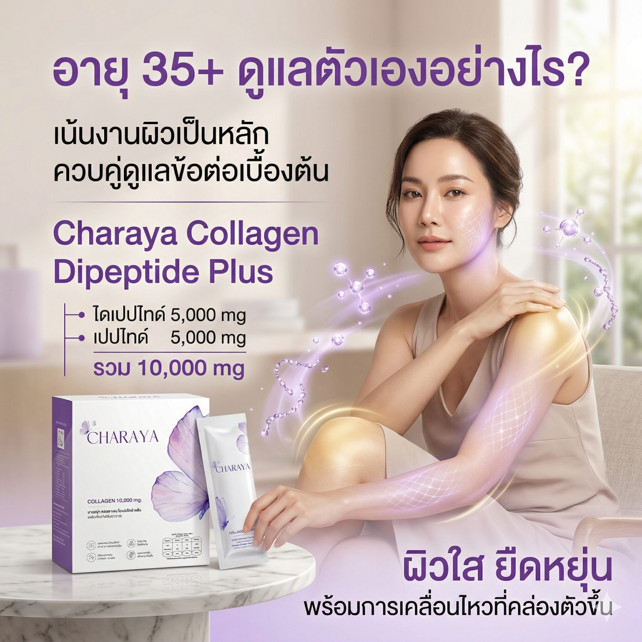 อายุ 35+ ดูแลตัวเองอย่างไร ทำไม Charaya ถึงเน้นงานผิว ควบคู่บำรุงข้อต่อเบื้องต้น, คอลลาเจนวัย 35, บำรุงข้อต่อเบื้องต้น, คอลลาเจนผิวใส, คอลลาเจน เปปไทด์ 5000 mg, คอลลาเจน ไดเปปไทด์ 5000 mg, อาหารเสริมวัยทำงาน, ชาเรญ่า คอลลาเจน, ลดอาการตึงข้อเข่า, Charaya Collagen Dipeptide Plus