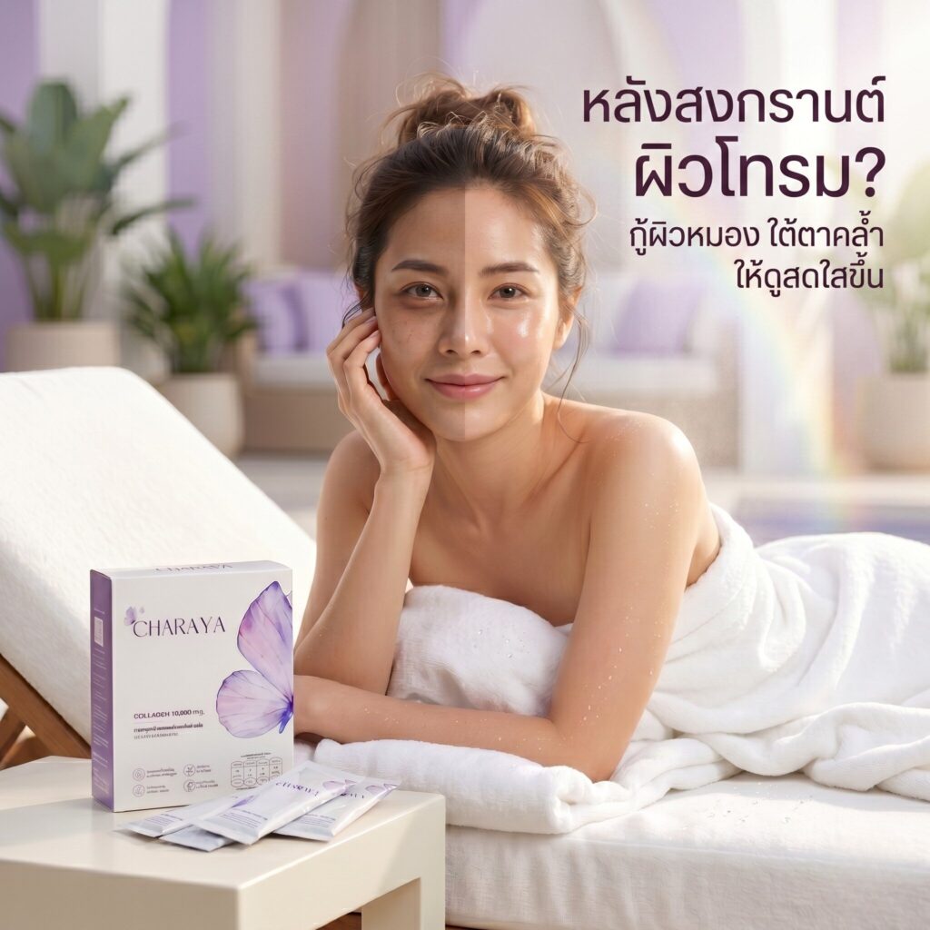 คอลลาเจน, คอลลาเจนผิวใส, collagen, คอลลาเจนลดใต้ตาคล้ำ, charaya, กู้ผิวโทรม, ฟื้นฟูผิวหลังสงกรานต์, ดูแลตัวเอง