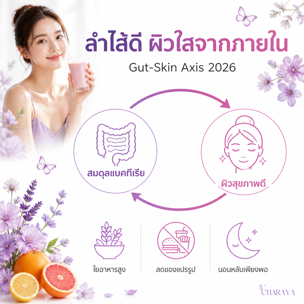 Gut-Skin Axis ลำไส้ ผิว 2026: ใสจากภายในจริงไหม